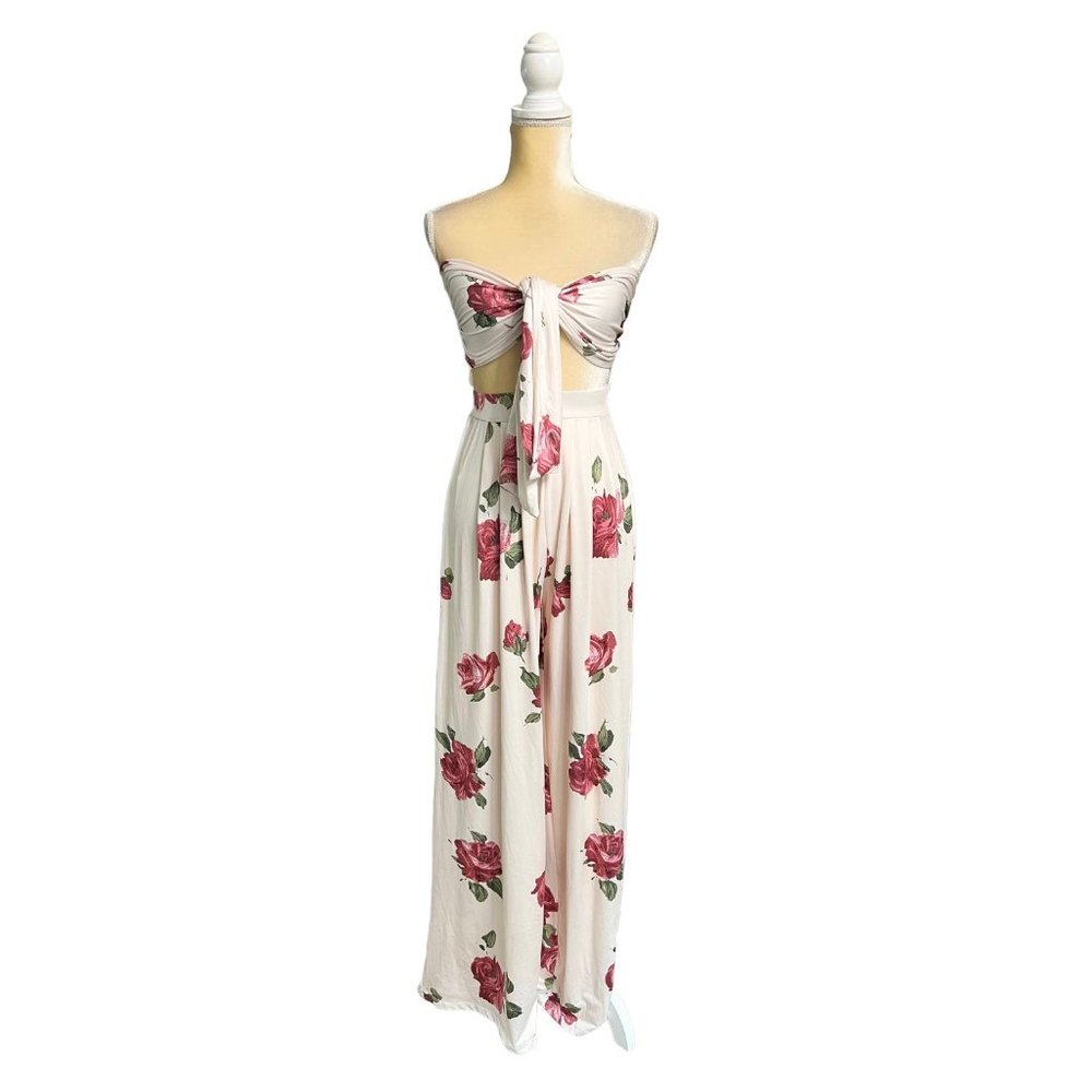 JLUXLABEL Two Piece Tory Pant Set Size S Small Pink Floral Tube Top